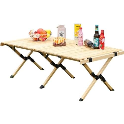 Teak Egg Roll Outdoor Solid Wood Egg Roll Table Portable Car Folding Camping Picnic Table Tri-fold Table