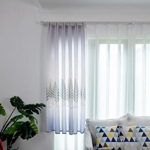 Willow Leaves Tulle Curtains For Living Room Embroidery Sheer Green Tree White Curtains For Bedroom