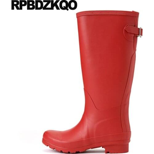 Waterproof Winter Boots Women Black Fur Red Rubber Female Flat Round Toe Ladies Summer Long Rain Shoes 2021 Slip On Knee High