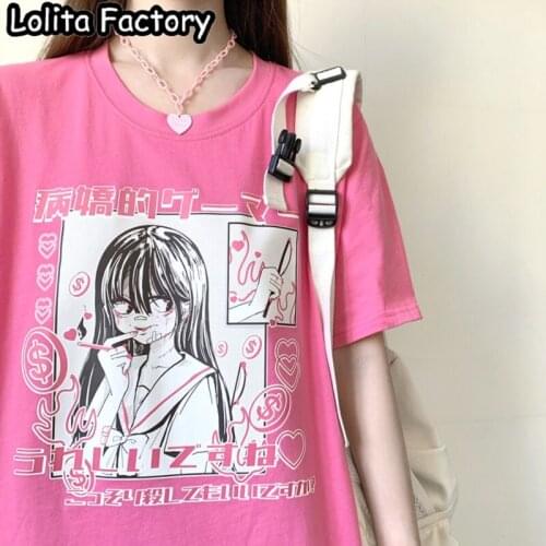 Women Harajuku Kawaii Short Sleeve T-shirt Girl Summer Tops Studend ill Japanese cartoon Tees Gothic lolita cosplay Clothes T116