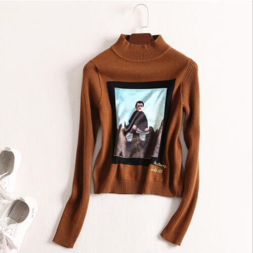 European and American womens wear 2017 The new winter Long sleeve Characters printed collar sweater