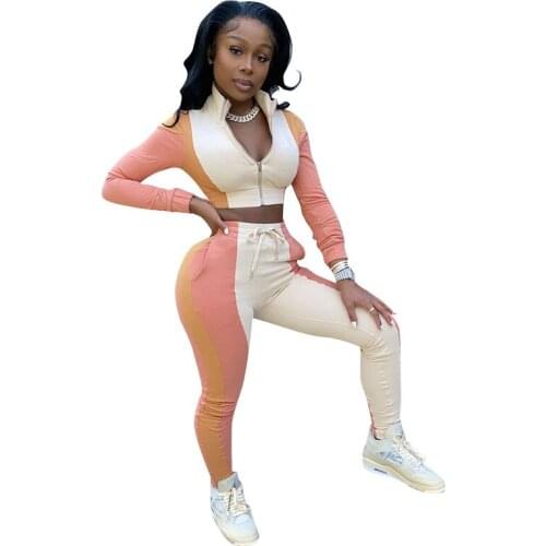 Womens Tracksuit Matching Fashion Sexy Zipper Crop Top 2 Piece Set Long Sleeve Trousers Sporty Two-piece Suit Jogger Outfits