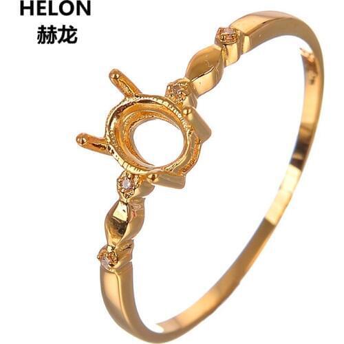 Solid 14k Yellow Gold Women Engagement Wedding Ring 4x6mm Oval Cut Semi Mount Ring Natural Diamond White Rose Gold Accept Resize