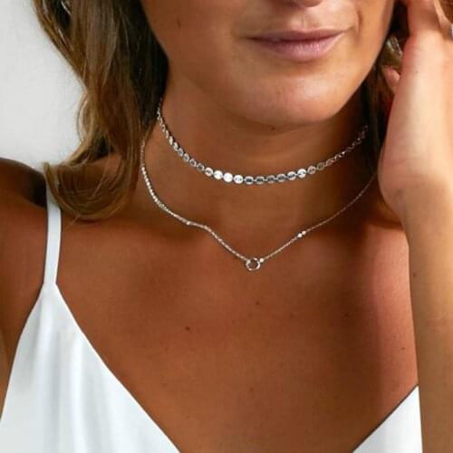 Summer Simple Chain Choker Necklace Crystal Coin Chocker Necklace For Women collar collier ras du cou femme