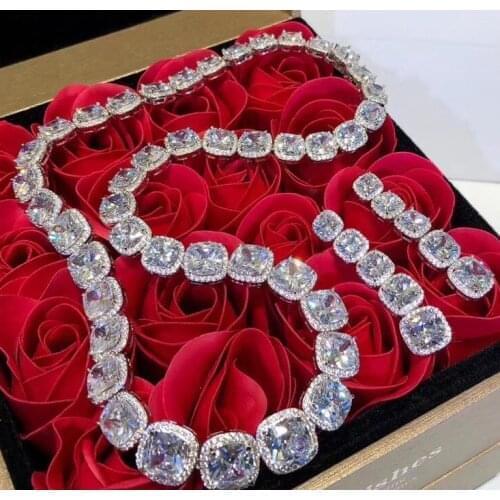 925 Sterling Silver crystal Tennis square Necklace Quartz geometric gem stone pendant gorgeous Dazzling wedding silver jewelry