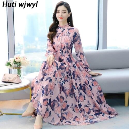 2021 Spring Boho Black Pink Chiffon Beach Maxi Dress Autumn Vintage 4XL Plus Size Long Sleeve Women Dress Elegant Party Vestidos
