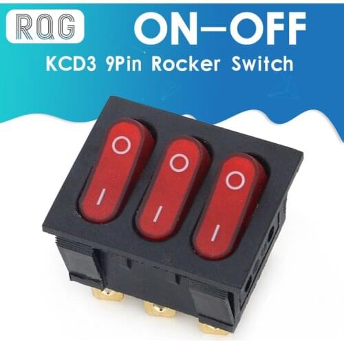 1pcs On-Off KCD3 9Pin Red 15A 250V 20A 125V AC Light Boat Car Rocker Switch KCD3-303 KCD3 Triple Light Switch Button