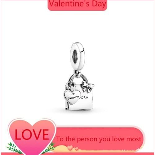 100% 925 Silver New Noble Womens Handbag Beads Are Suitable For The Original Pandora Bracelet Womens Diy Charm Jewelry