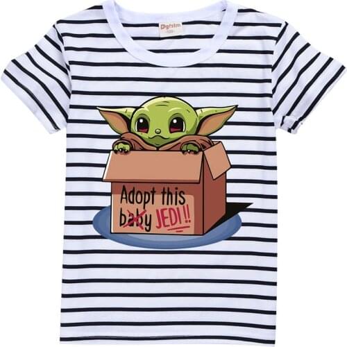 2021 Disney Popular Baby Yoda T-shirt Children Boys Girls Short Sleeves Solid Color Printed Tees Kids Cotton Tops Girls Clothes