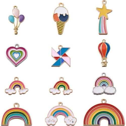 48pcs/box Alloy Enamel Pendants Charms Rainbow Cloud for Jewelry Making DIY Bracelet Necklace ACcessories Finding