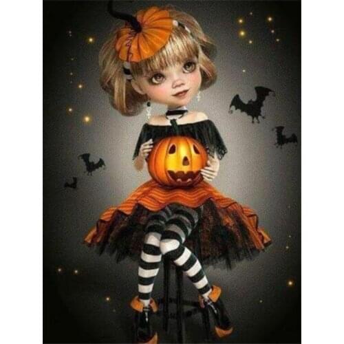 5d pumpkin diamond mosaic embroidery halloween girl painting by numbers rhinestone wall sticker daimond drawing art needlework