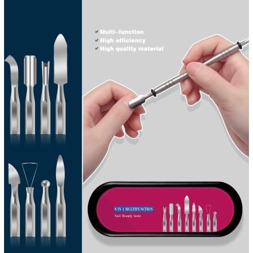 8pcs Gift Double-ended Stainless Steel Cuticle Pusher Dead Skin Push Remover For Pedicure Manicure Nail Art Cleaner Care Tool