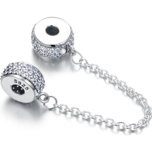 925 Sterling Silver Charm Bead Fit Bracelet Charms Safety Chain Clear CZ StopperDIY Bead For Jewelry DIY GW Fine Jewelry