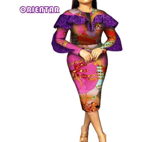 Bazin Riche African Dresses for Women Long Sleeve Bodycon Dashiki Dress Lady Wedding Party African Clothes Private Custom WY8449