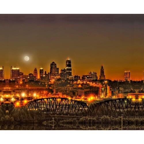 JMINE Div 5D Kansas City Night Moon landscape Full Diamond Painting cross stitch kits art Scenic 3D paint by diamonds