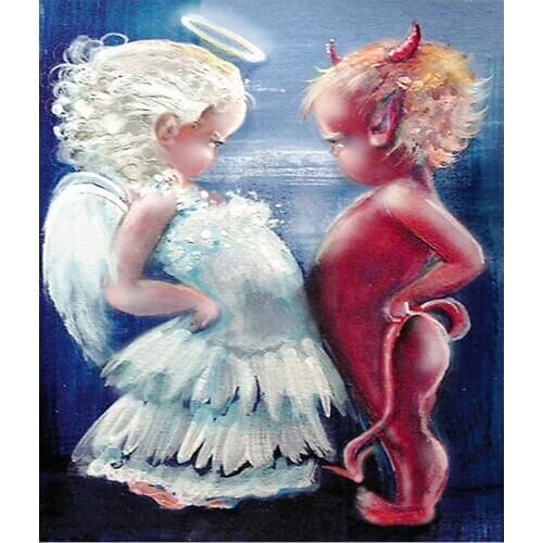 Angel Devil kid Diamond Painting Round Full Drill Nouveaute DIY Mosaic Embroidery 5D Cross Stitch Oil Cartoon Portrait Pattern