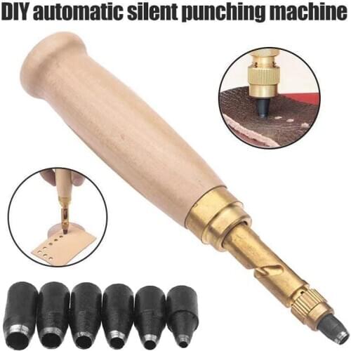 Automatic Belts Puncher Replaceable Long Mute Rotary Punching Punchers Leather Craft Tools with 6pcs Tips TP-Hot