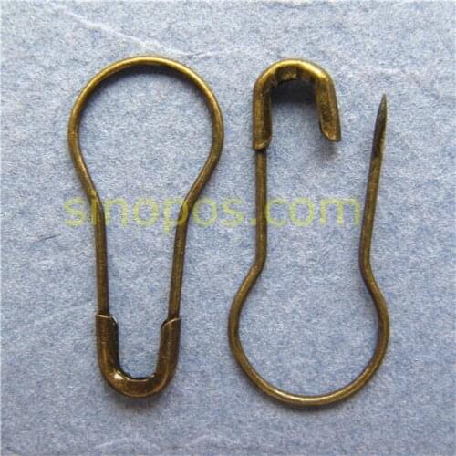 Free Shipping Bronze Pear Shaped Pins in steel, anti-brass safety pin, Fashion Colored gourd hang tag pins antique brass colour