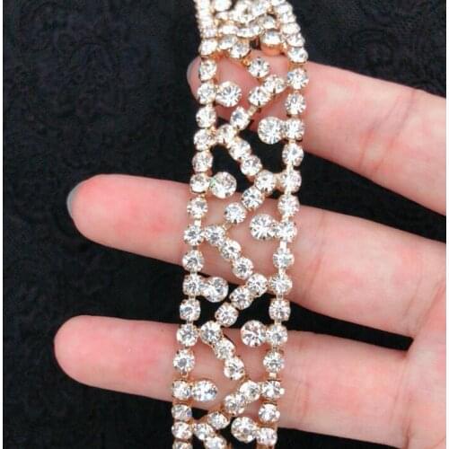 1 Yard 14mm Clear Crystal Glass Chains Gold Base Rhinestone Chain Trims for Headwear Decoration Free Shipping