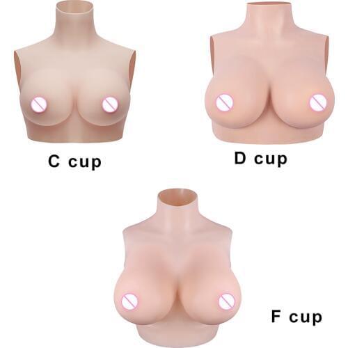 CYOMI C/D/F Cup Silicone Boobs Silk Cotton High Collar Neck Breast Forms Silicone for Crossdresser Shemale Transgender 1G