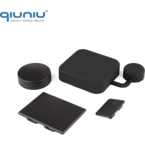 QIUNIU Black Silicone Housing Case Cover Lens + Camera Cover Cap + USB Side Door + Battery Door for GoPro Hero 3+ Accessories