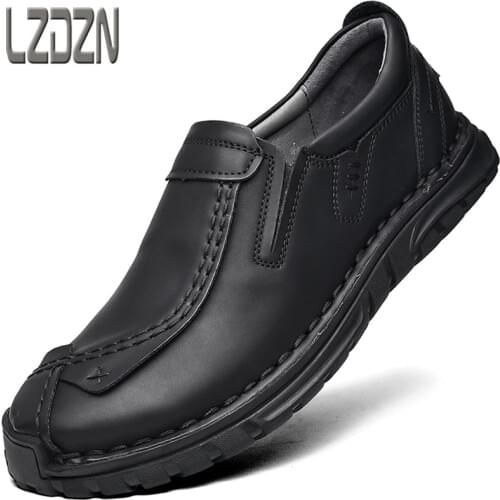 Business Mens Shoes Casual Mens Leather Shoes Travel Big Head Mens Fat Version Wide Feet Large Sze Without Shoelaces