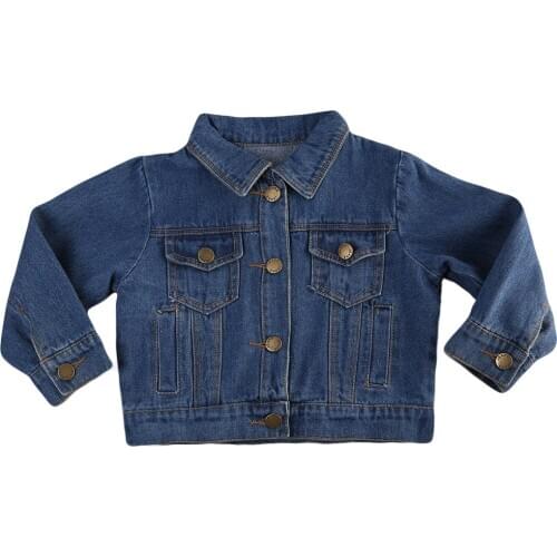 2020 1-6Y Kids Baby Boys Girls Denim Jackets Autumn New Blue Solid Button Pocket Long Sleeve Top Outwear Cardigan