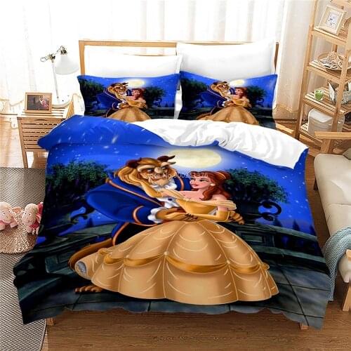 Disney Cartoon Beauty and The Beast Duvet Cover Set Queen King Size Bedding Set Soft Home Textile Bedclothes for Kids Girls Gift