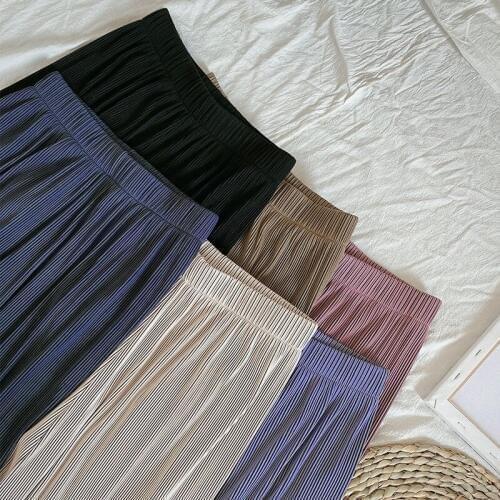 Large-Size High-Waist Drape Elegant Pleated Slanting Pants Fat mm Summer Thin Straight Pants Womens Mopping Wide-Leg Pants