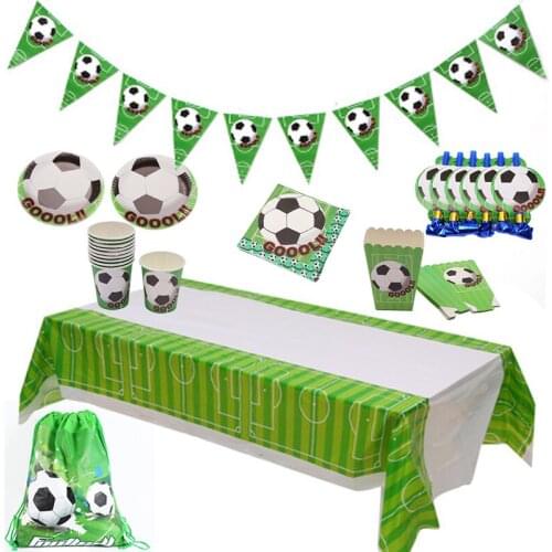 Soccer Football Theme Kids Boy Birthday Party Decoration Cup Plate Napkin Banner Hat Loot bag Tablecloth Party Supplies Set