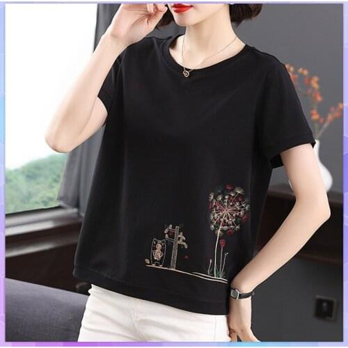 Dandelion Print Oversized T-shirt Women Cotton Tee Shirt Summer Casual Short Sleeve T-Shirts Lady Top Female Plus Size 4XL