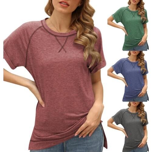 T-shirt Loose Top Women Sexy Solid Color Loose Top Summer Women Short Sleeve Cross for Work Top Shirt