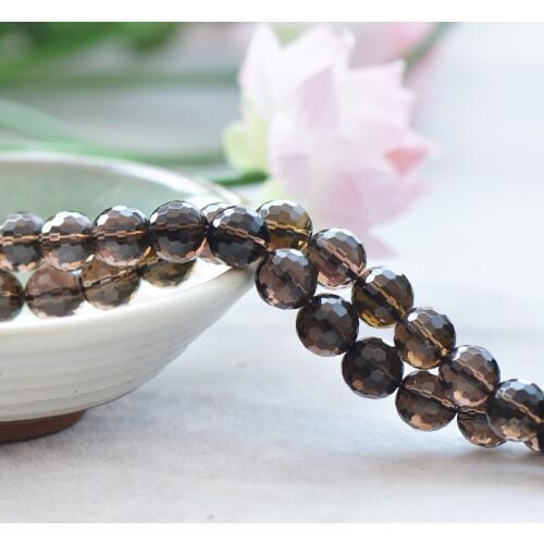 Joanlyn Faceted Grade AA Natural Smoky Quartz Beads Round with 128 Facets 6mm-16mm 15 Inch Strand SQ15