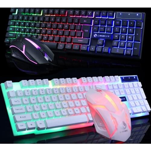 Colorful Led Illuminated Backlit Usb Wired Pc Rainbow Gaming Keyboard Mouse Computer Accessories White Keyboard + Mouse Sets
