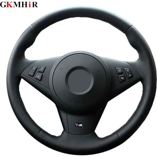 GKMHiR Black Hand sewing Artificial Leather Car Steering Wheel Cover for BMW E60 E63 E64 M5 2005 2007 2008 M6 2007