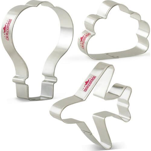 KENIAO Air Travel Cookie Cutters Set for Kids - 3 Piece - Airplane, Cloud and Hot Air Balloon Cutters - Stainless Steel
