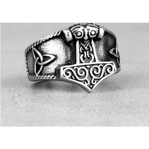 Retro Viking Thors Hammer Symbol Celtic Knot Stainless Steel Mens Rings for Male Boyfriend Jewelry Creativity Gift Wholesale