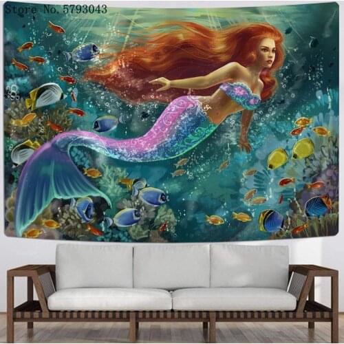 Beautiful Mermaid Tapestry Woman Fish Hanging Carpet 3D Print For Bedroom Home Wall Tapestry For Kids Adults Wall Carpets Decor