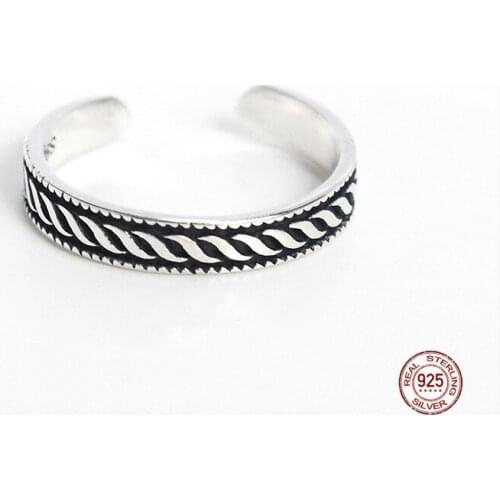 LKO Vintage 925 Sterling Silver Rings for Women Punk Link Twisted Geometric Open Adjustable Tail Rings Fashion Jewelry Best Gift
