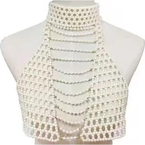 Fashion handmade pearl shoulder chain crystal body chain girls pearl necklace choker sexy dress accessories for women jewelry