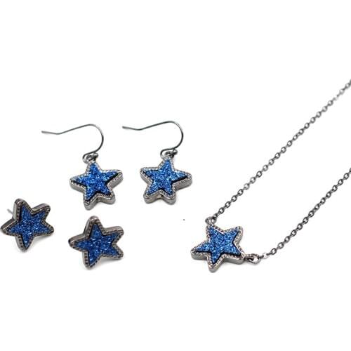 Fashion Star Blue Druzy Dainty Necklace Pendant Holiday Gifts