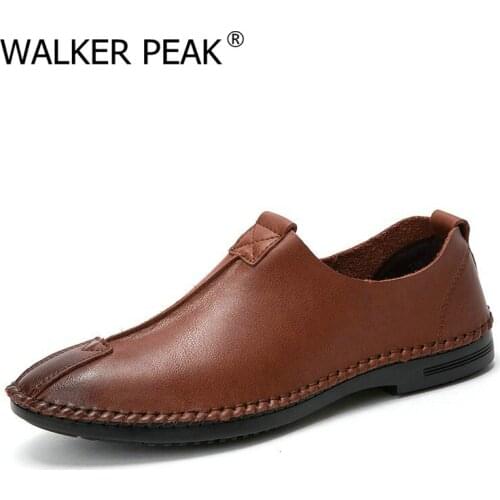 SIZE 38-44 Genuine leather Mens Loafers Fashion Handmade Moccasins Soft Driving shoes Black Slip On Mens Boat Shoe Walker Peak