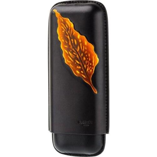 New LUBINSKI Genuine Leather Leaf Pattern Black Cigar Case Travel Case Humidor Holder 2/3 Tube Fit Cigars Tobacco Storage COHIBA