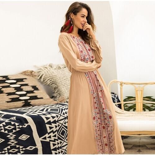 Autumn Robe Vintage Femme V Neck Floral Mexican Embroidered Dress Maxi Elegant Long Sleeve Dresses Ladies Bohemian Dress DD1672