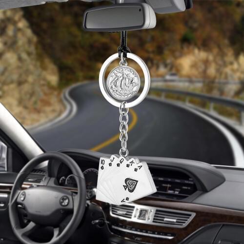 BROSHOO Car pendant Casino poker styling car interior decoration rear view mirror pendant fashion metal car hanging accessories