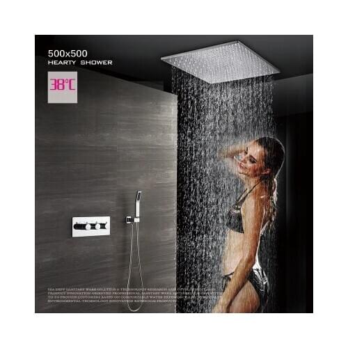 Luxury LED Embedded Shower Suite, Wall Mounted Multifunctional Shower Flush Raindance Waterfall Overhead Top Sprayer shower set