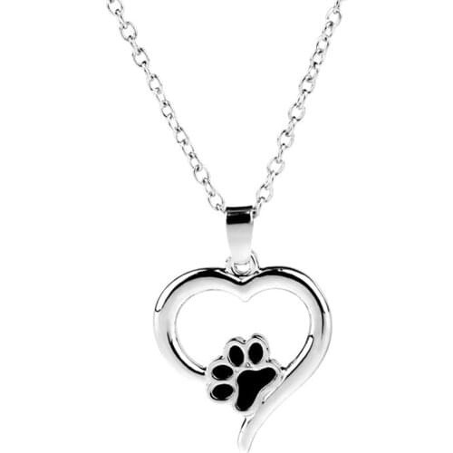 Heart Shape Pet Memorial Jewelry My Heart Dog Cat Foot Pet Paw Print Heart Pet Lover Pendant Necklace Animal Keepsake