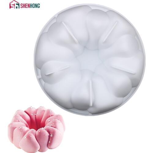 SHENHONG 3D Stone Flower Cake Mold For Baking Round Rock Dessert Mousse Silicone Decorating Mould Silikonowe Moule Pastry Pan