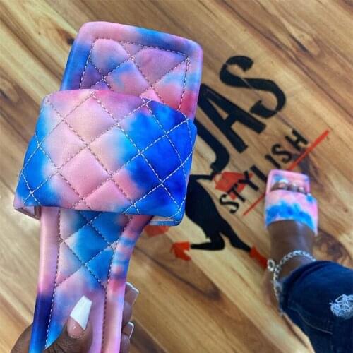 2021 Women Square Toe Sewing Slippers For Home Woman Casual Flat Shoes Female Solid Ladies Summer Beach Big Size Footwear