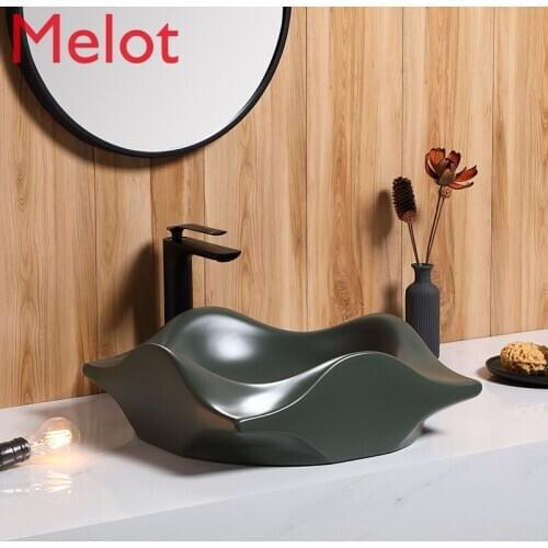 Nordic art basin basin home matte green ceramic washbasin basin bathroom industrial washbasin basin basin